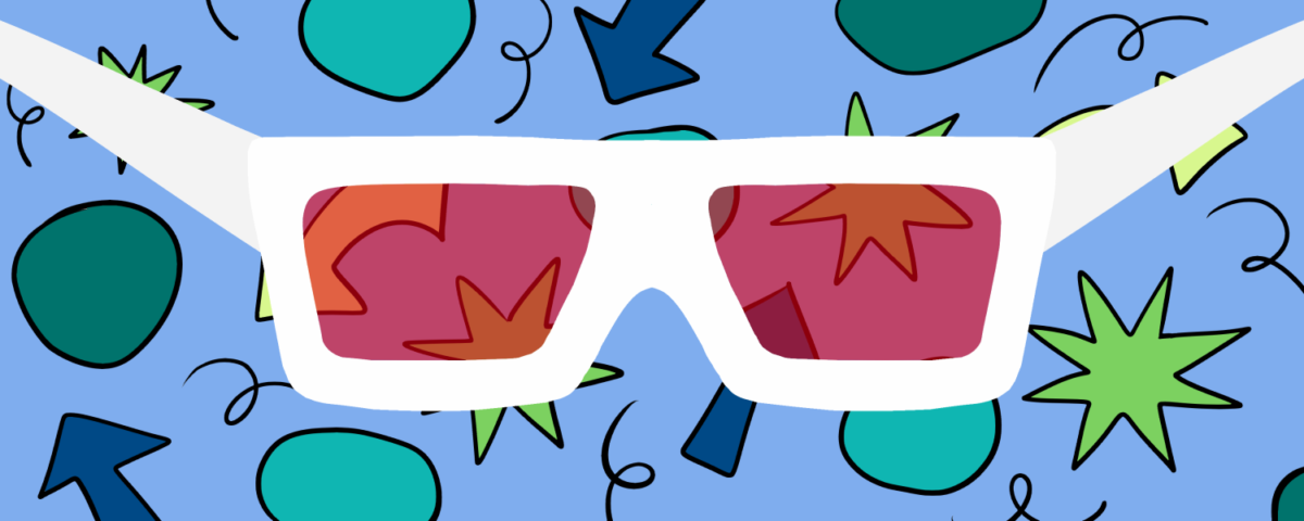 A pair of 3D glasses that screw the colours in the background