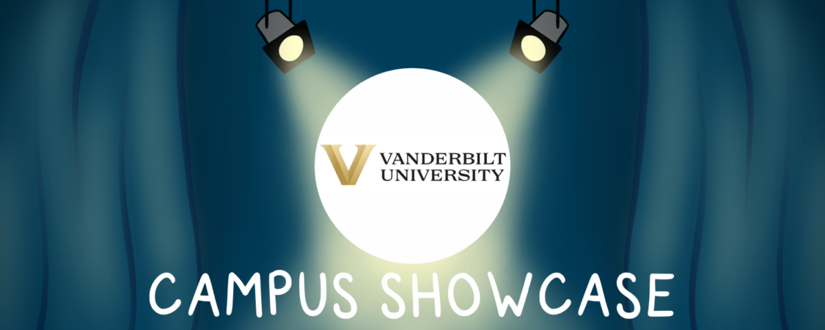 Two spotlights shining on Vanderbilt's logo